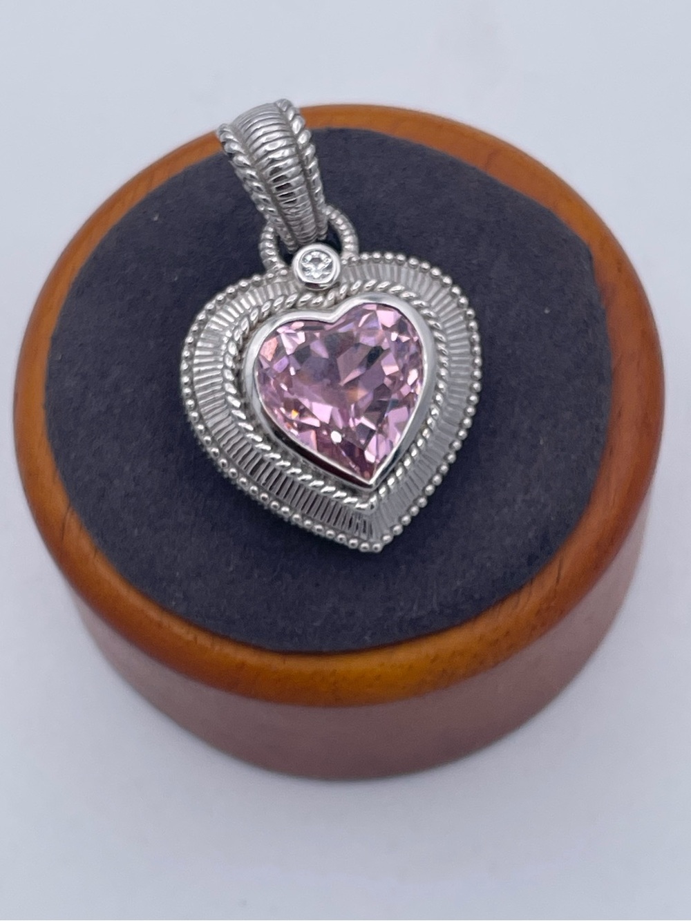 Judith Ripka Sterling Silver 925 Pink CZ Chunky Heart Enhancer Pendant Heavy 19g